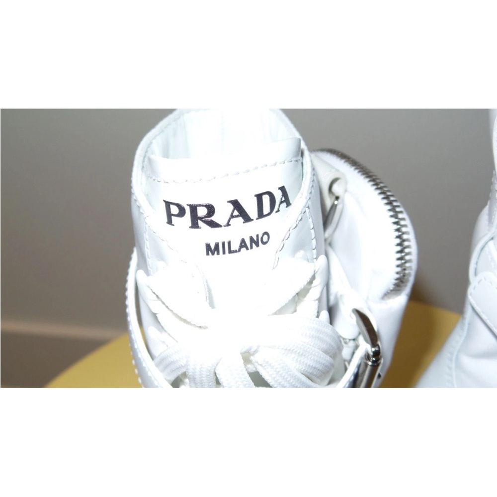 PRADA MONOLITH WHITE LEATHER BIKER BOOTS - Picture 8 of 12